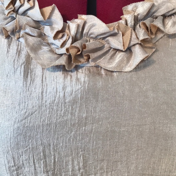 Gold, midi dress, sleeveless, ruffled neck detail - Picture 2 of 4